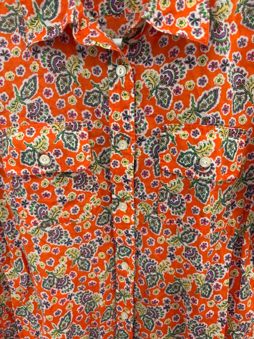 Lauren Ralph Lauren Cotton Orange Paisley Floral Button Down Size Medium - Picture 7 of 11